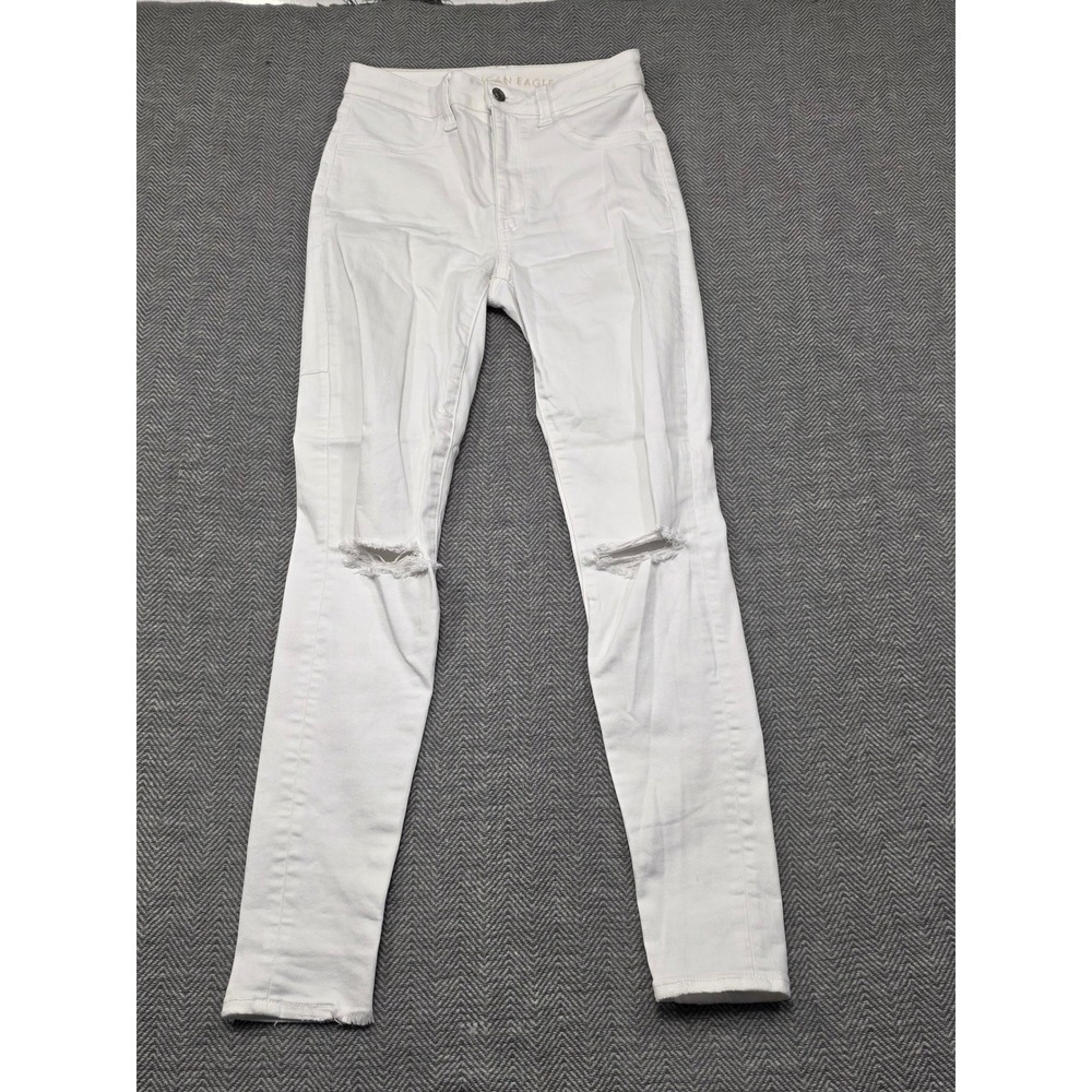 American Eagle Super Hi-Rise Jegging White Distressed Skinny Jean Size 2 Regular